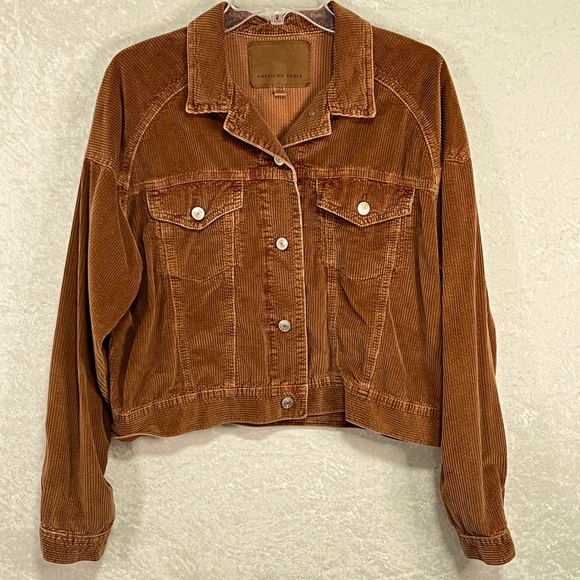 American Eagle Outfitters Jackets & Blazers - AMERICAN EAGLE Womens Corduroy Jacket Brown Large Hip Length Snap Front Causal